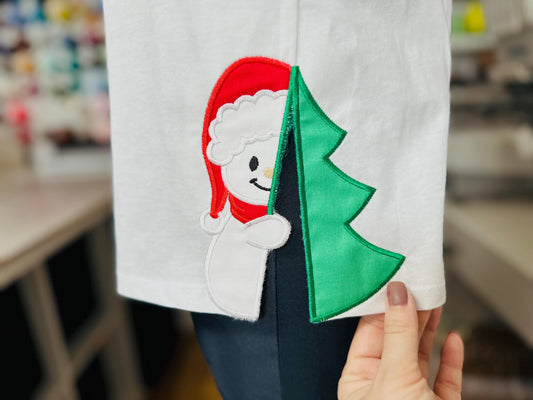 Christmas Peeking Snowman Applique