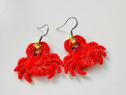 Fringed Crab cute fluffy tiny earrings or charm in the hoop FSL