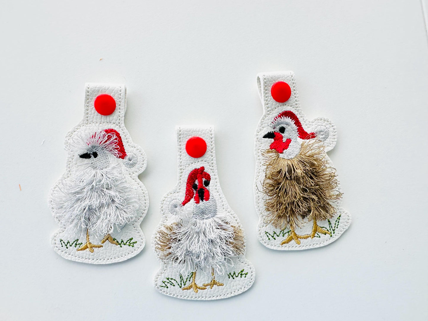 Fringed Christmas Chicken Keychain Set of 3