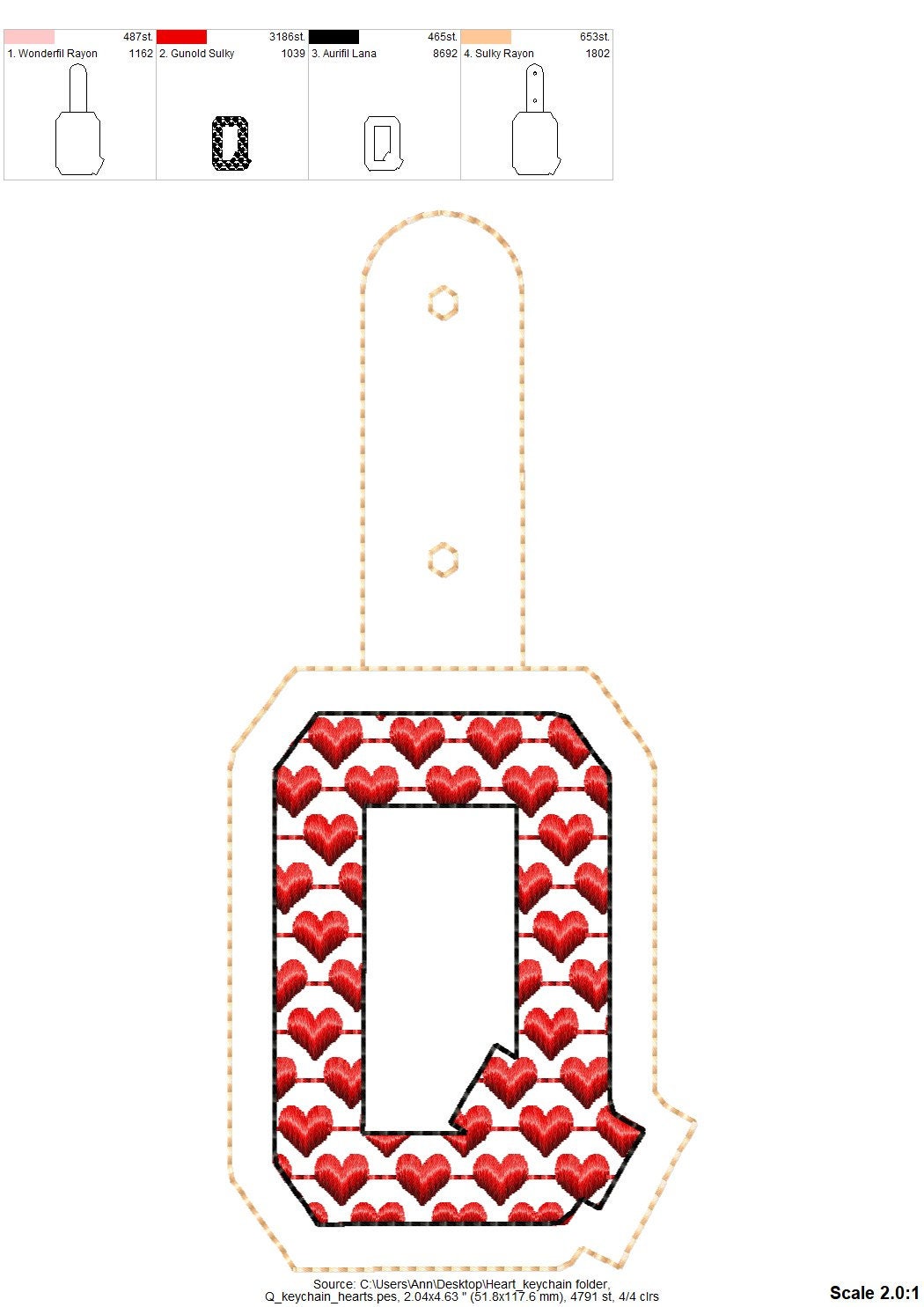 Heart Patterned Monogram Keychain