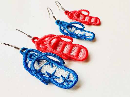 Patriotic Flip Flops earrings charm FSL freestanding lace 3D