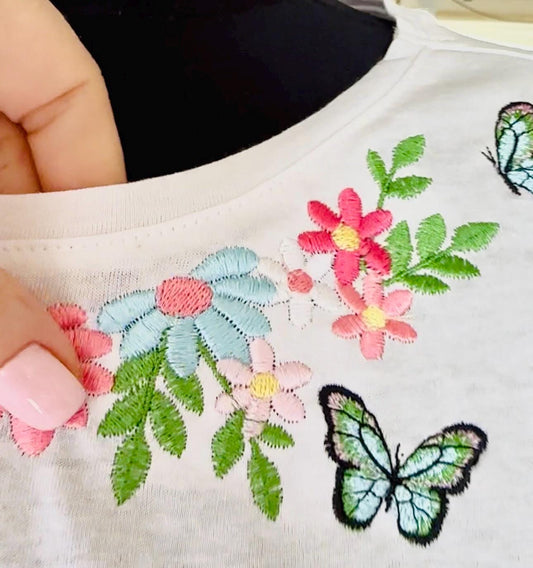 Floral Neckline Flower and Butterfly