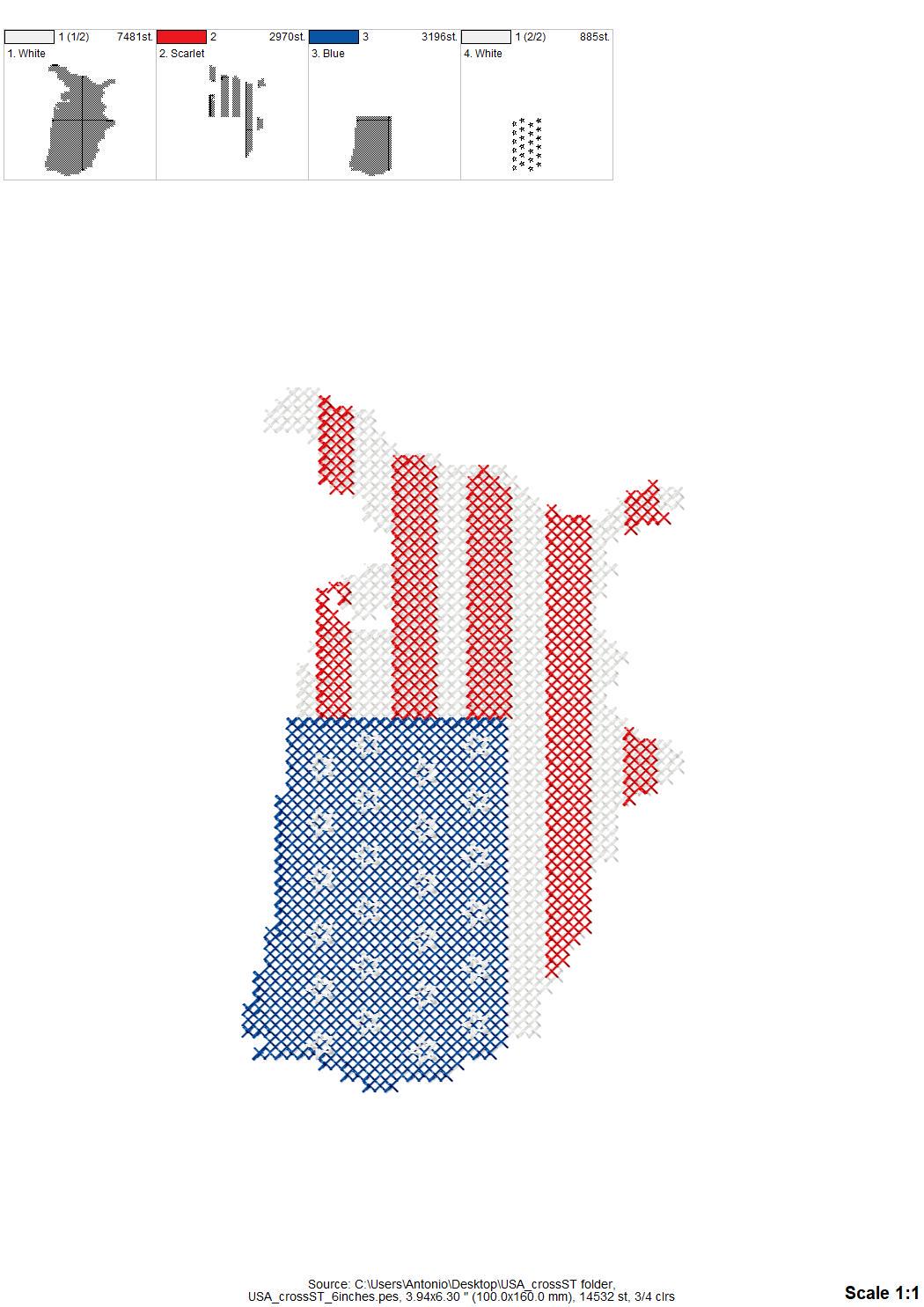 Cross stitch US States outline map