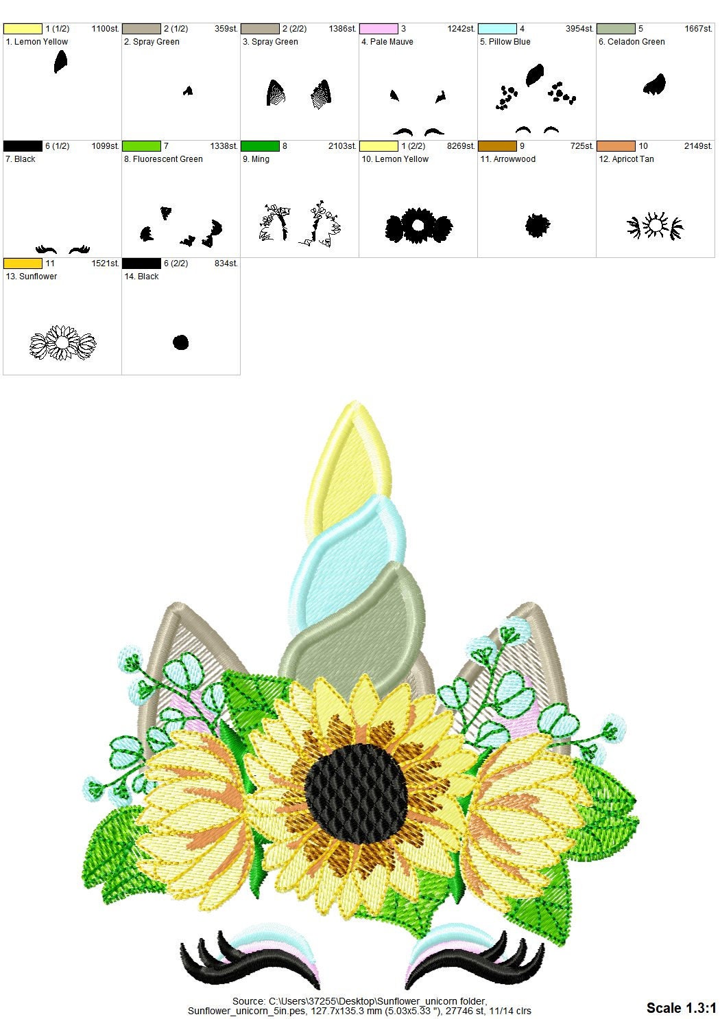 Sunflower Unicorn face, Unicorn head with fall autumn sunflower floral