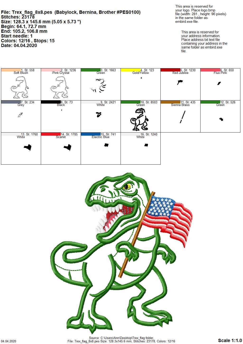 Patriotic T-rex with Flag Applique