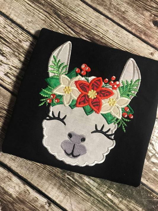 Christmas Pretty eyes llama or alpaca head with shabby chick roses
