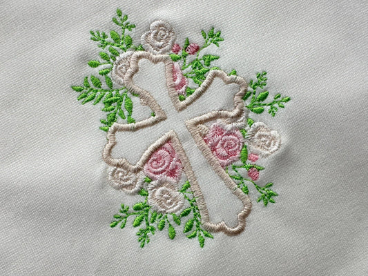 Floral Rose Cross Outline Applique