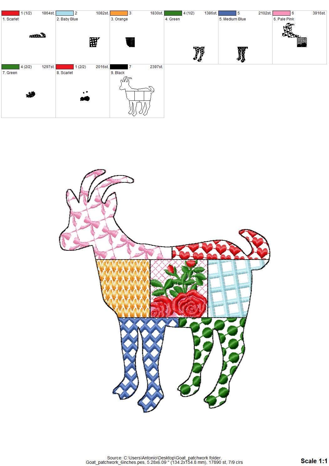 Patchwork Goat Farm animal patterned Goat silhouette outline machine