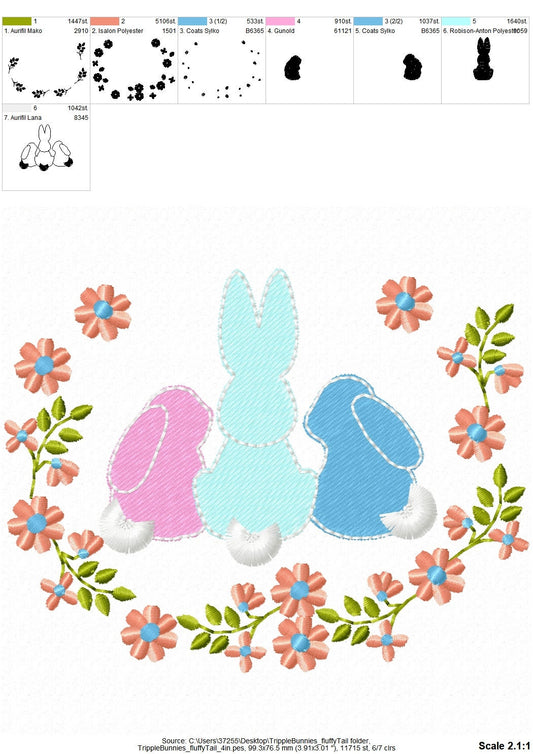 Three Bunnies in a row Floral Frame