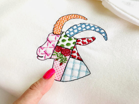 Patchwork Goat face Farm animal patterned Goat head silhouette outline