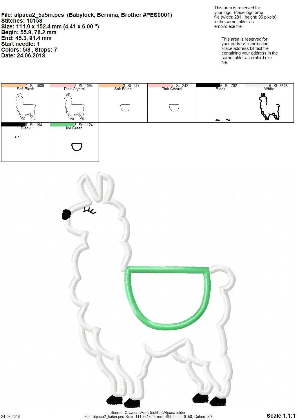 Lama, llama, alpaca machine embroidery applique designs assorted sizes,