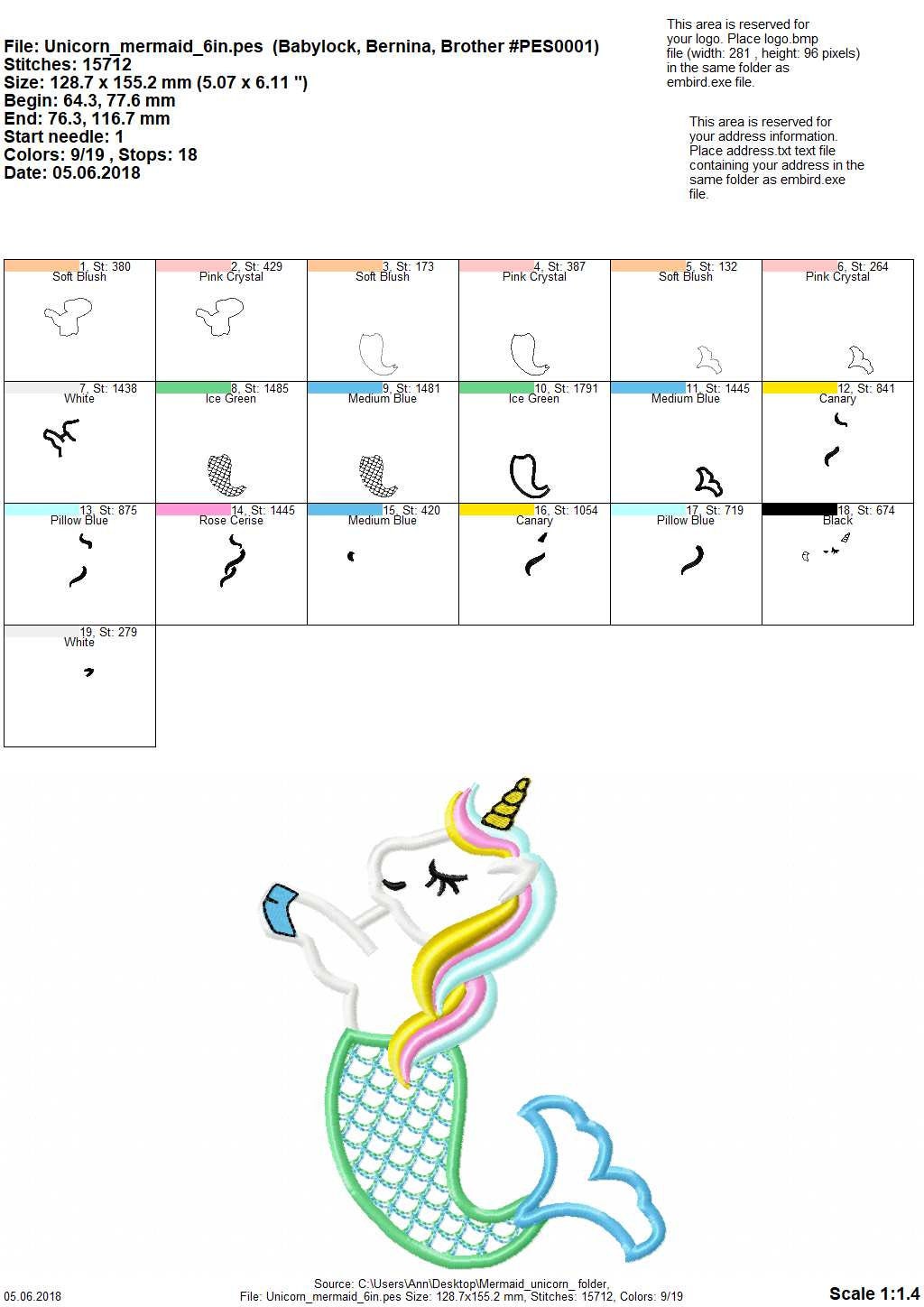 Mermaid Unicron Mermicorn Applique