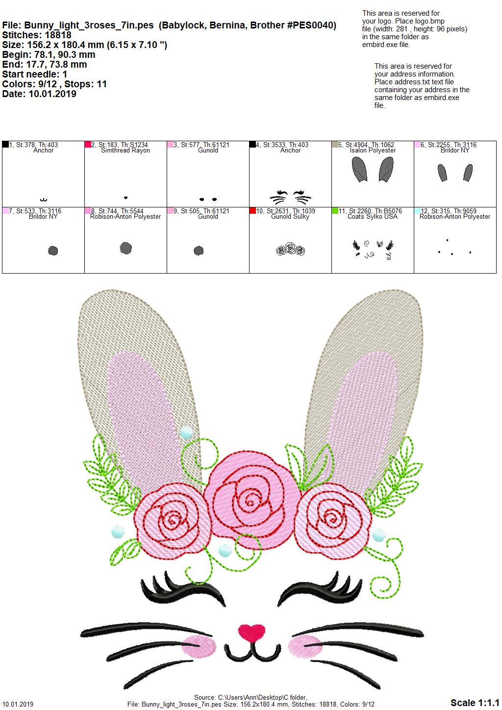 Light Stitch Bunny with Roses
