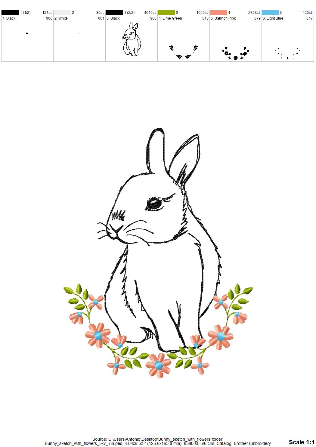 Bunny Outline with Flowers