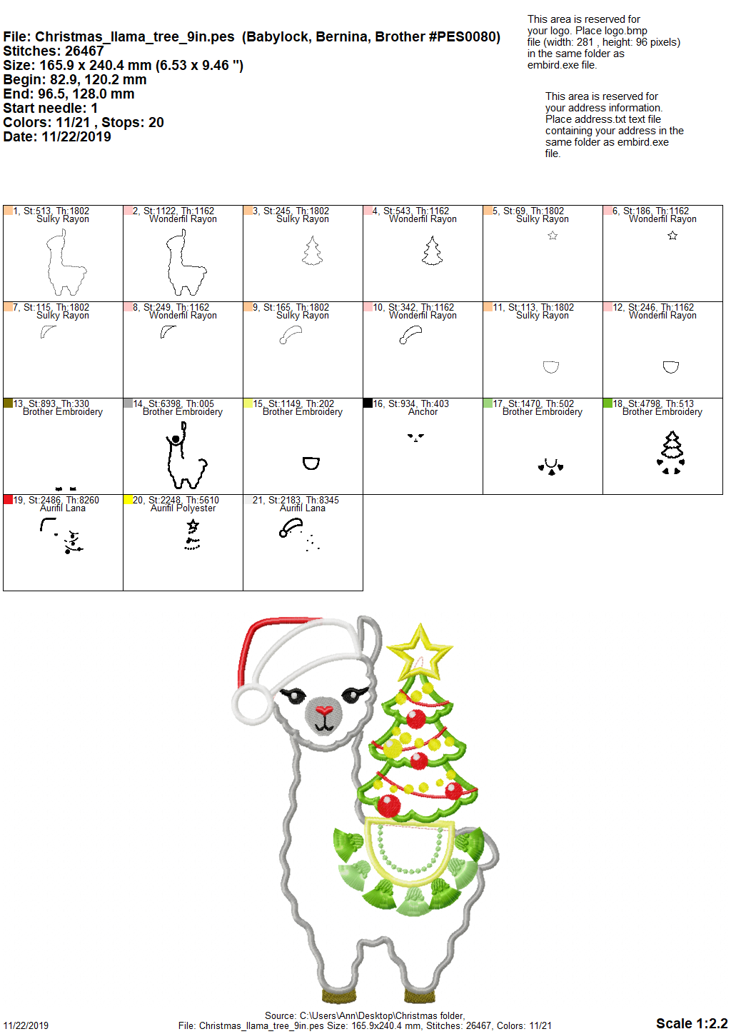 Llama with Christmas Tree Applique