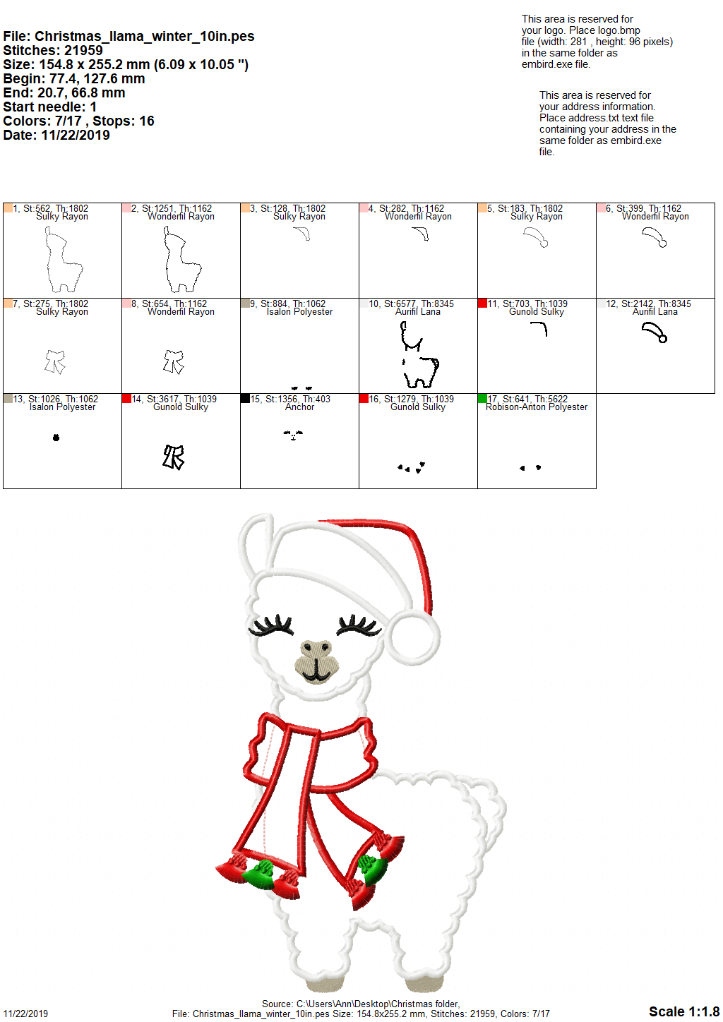 Winter Llama with Santa Hat