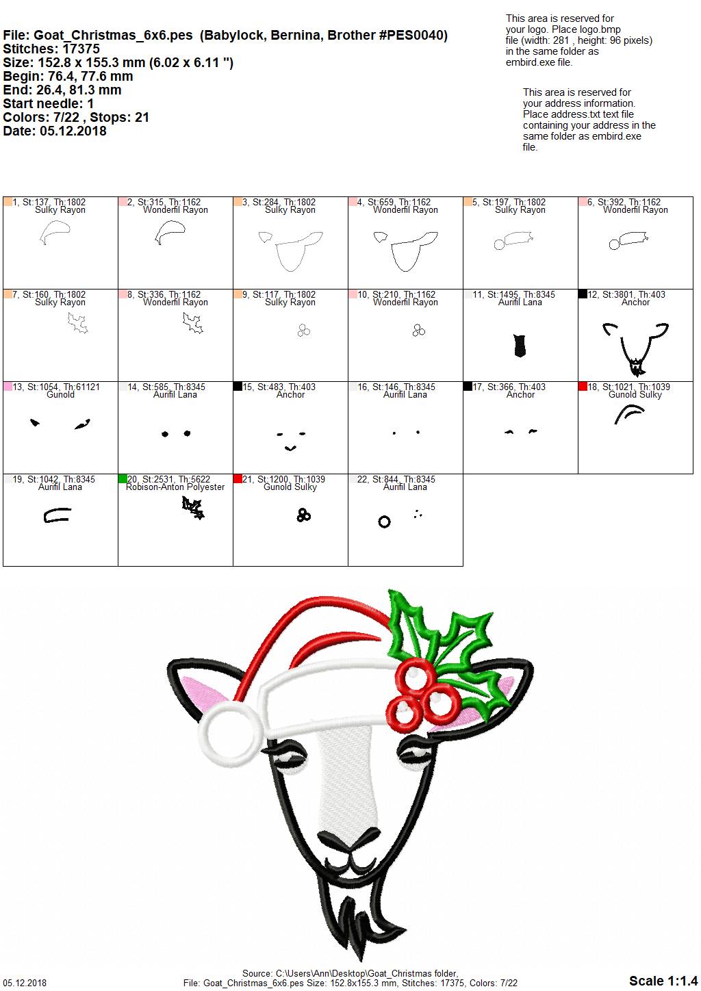 Christmas Goat with Santa Hat and Holly Flower