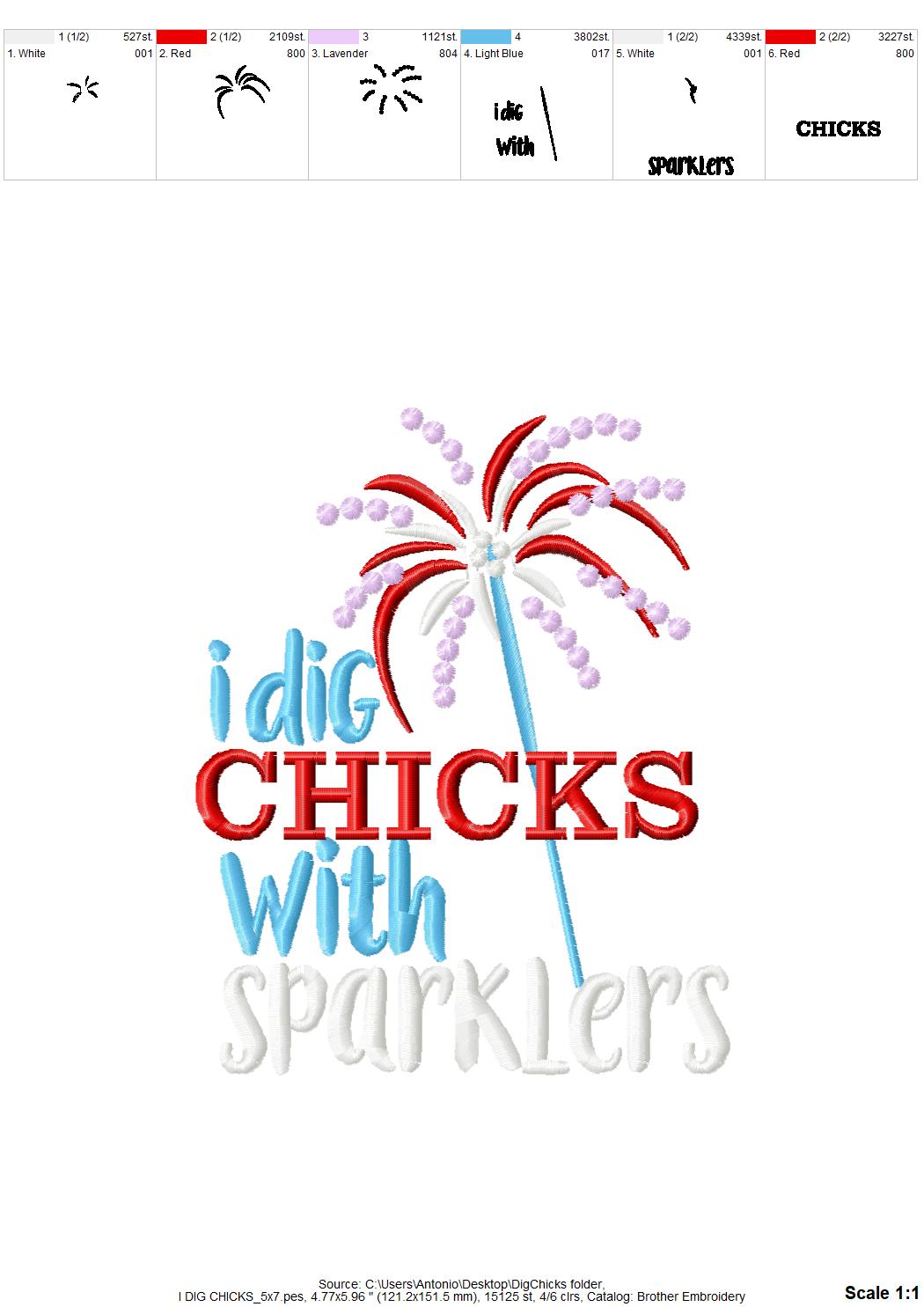 I Dig Chicks with Sparklers Saying
