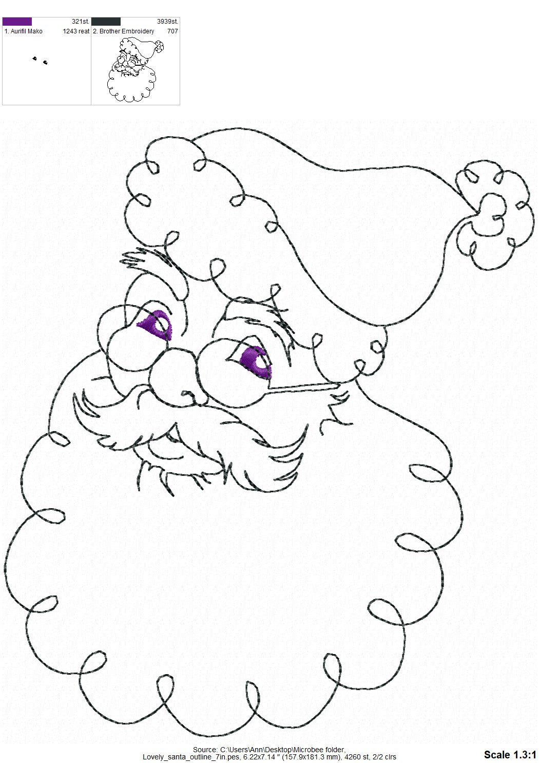 Quick Light Stitch Santa Outline