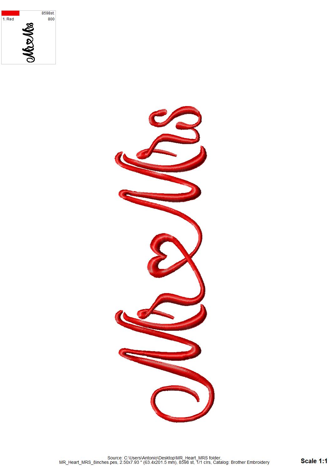 Mr and Mrs with Heart – In-the-Hoop embroidery pattern by Artapli