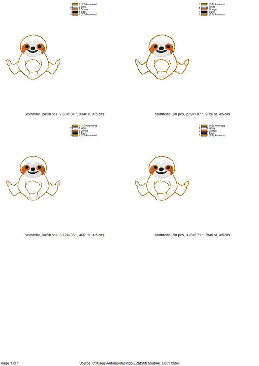 Mini Sloth light stitch outline feltie small Sloth – Instant Download | Artapli