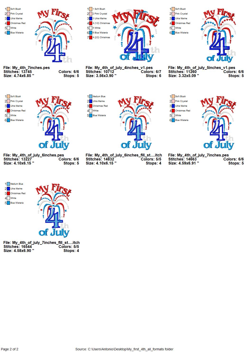 My first 4th of July and plain – Fill Stitch embroidery design instant download by Artapli