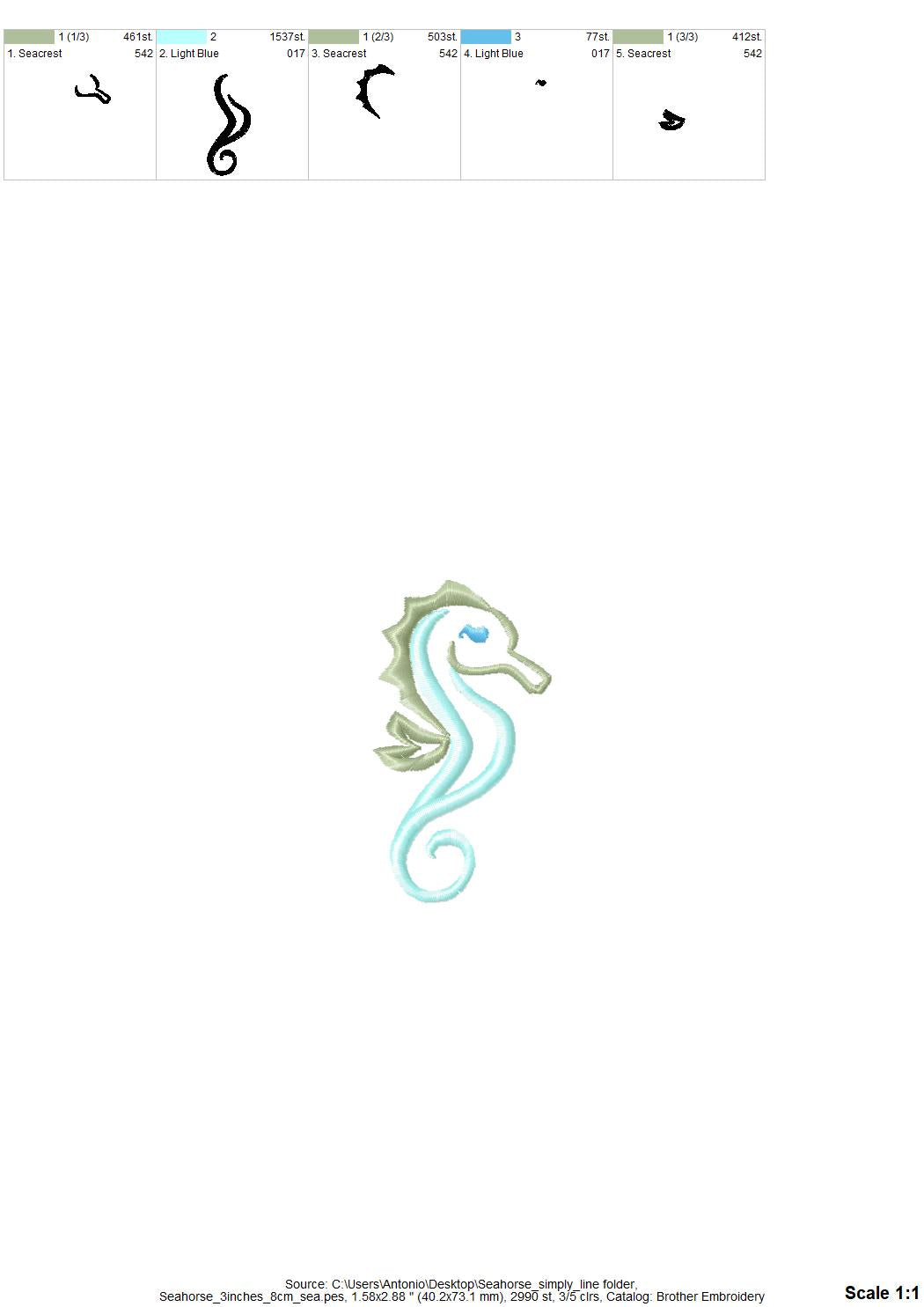 Simply line seahorse machine embroidery – Seahorse embroidery design by Artapli