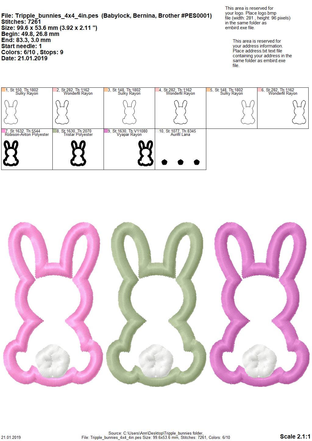 Easter Bunny Trio Applique