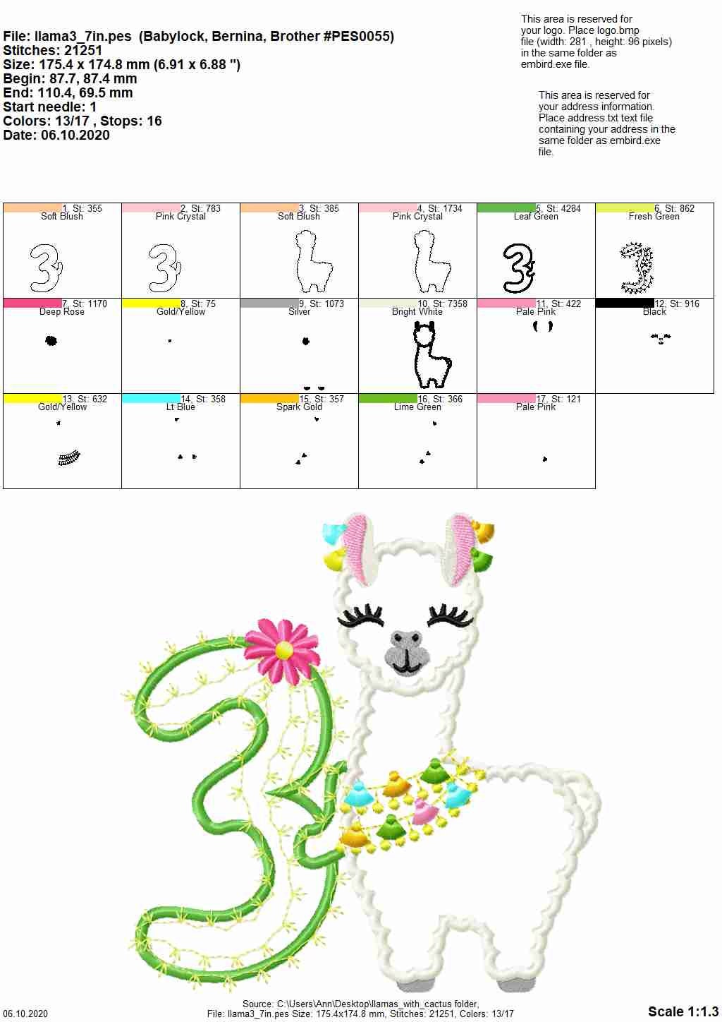 Llama Cactus Birthday Number 3