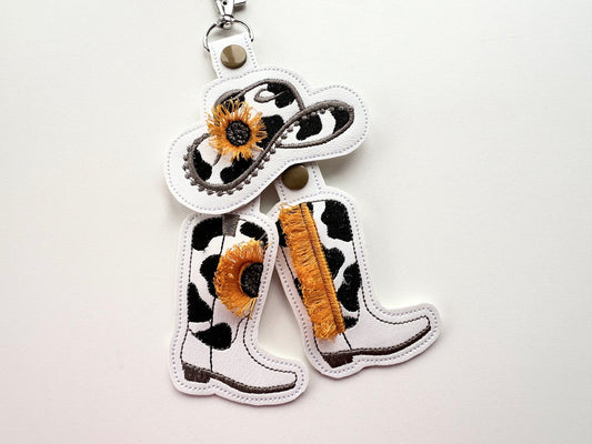 Cowboy Boots And Hat Fringed Sunflower Keychain