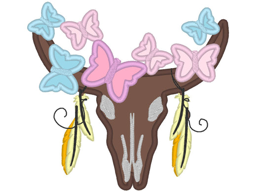 Cow Buck Bull Skull with Butterfly