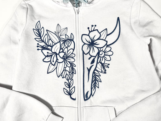 Split floral bull cow head slips front hoodie zipper highland cow