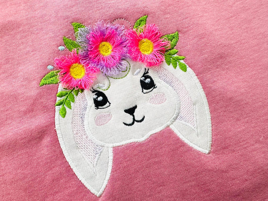 Fringed Floral Crown Cute Bunny Applique