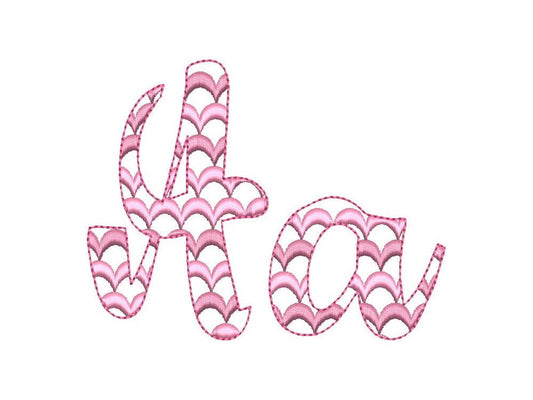 Satin Stitch Scallop Font 2 two colors script cursive alphabet machine
