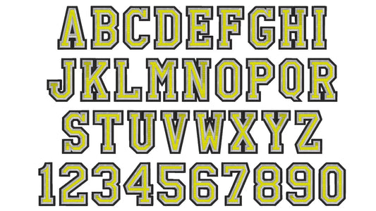 3-Color Fill Stitch Athletic Varsity Block Font