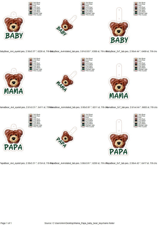 Mama Bear Papa Bear And Baby Keychain