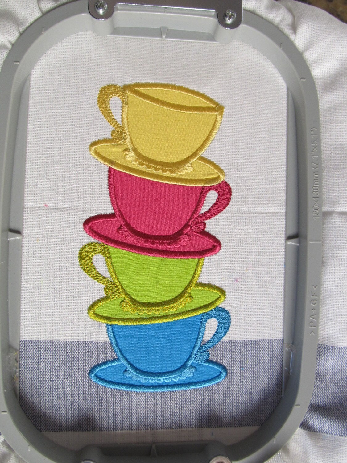 Stacked Teacups Applique Set of 4