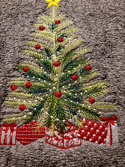 Vintage Old Fashioned Christmas Tree with Lights and Gifts