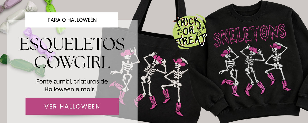 Esqueletos cowgirl para o Halloween
