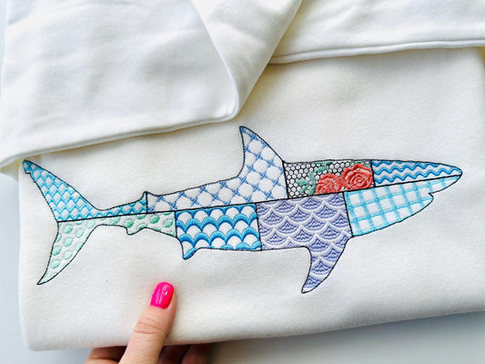 Patchwork Shark patterned sea life ocean fish animal white Shark