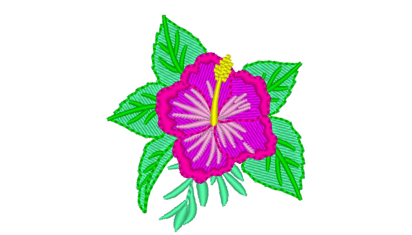Tropical small Mini Fill stitch Hibiscus flower, Hawaii summer flowers