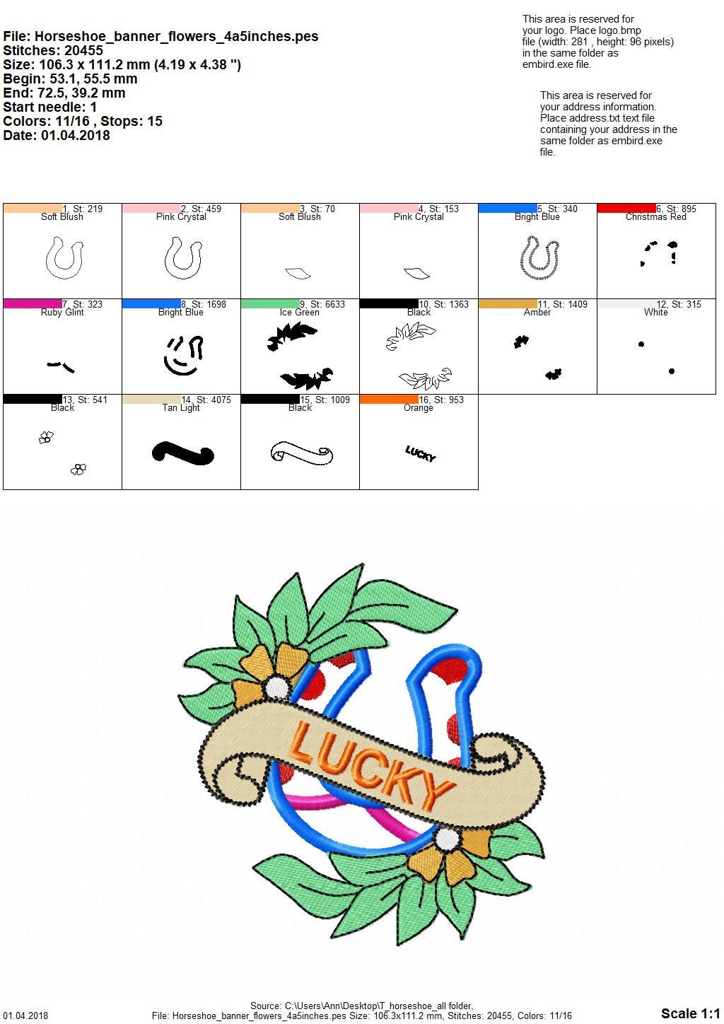 Tattoo horseshoe machine embroidery applique embroidery designs set 4