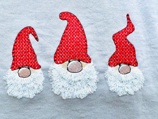 Fringed Gnome Knit Hat Trio 3 in a row