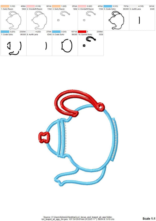 Teacup And Teapot Applique Set of 2