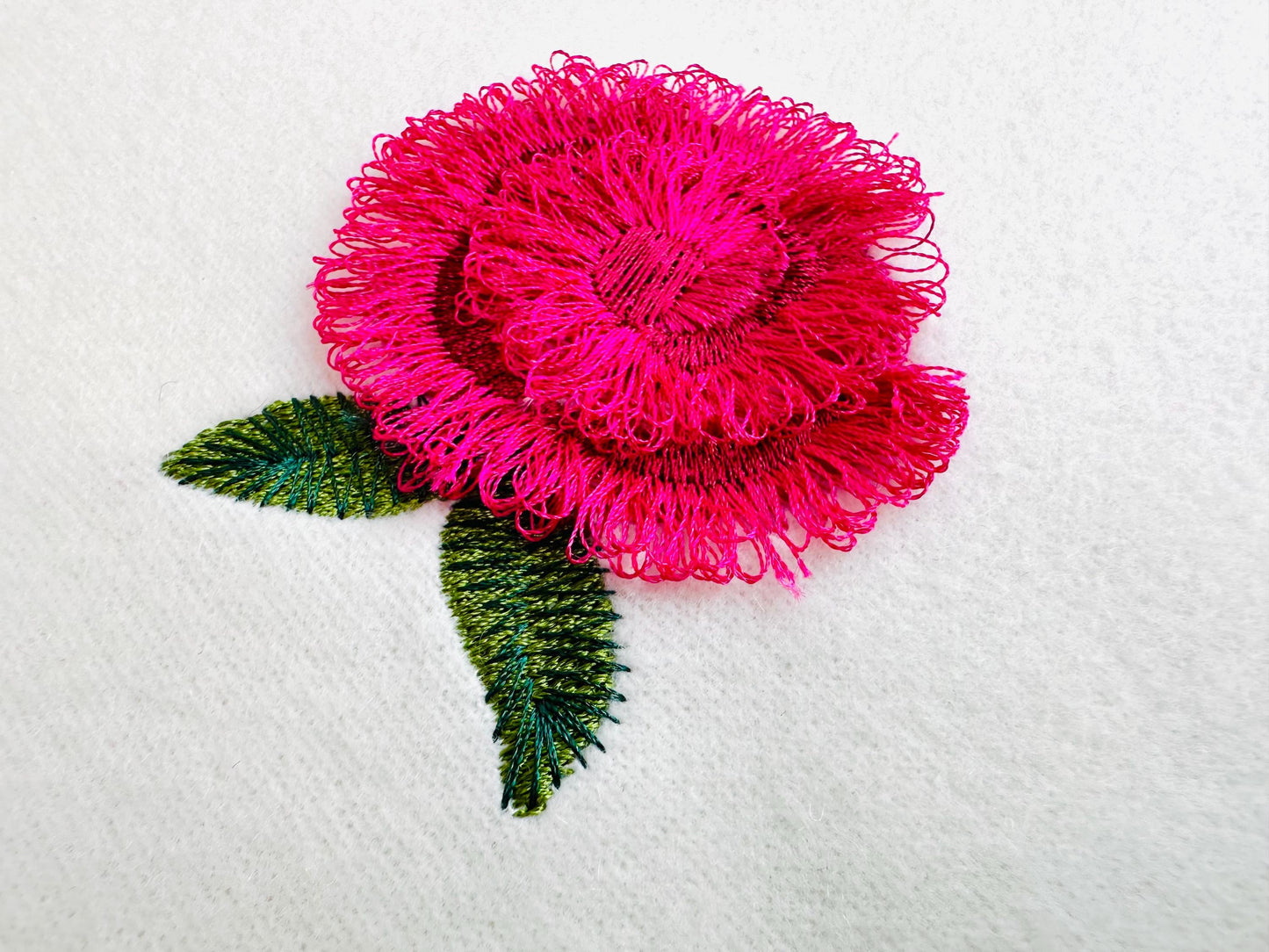 Small mini fringed fluffy Rose Peony Monogram accent machine embroidery