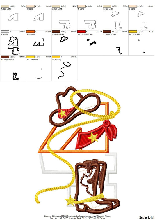 Little Cowboy Birthday Number 4 FOUR wide satin stitch Applique machine