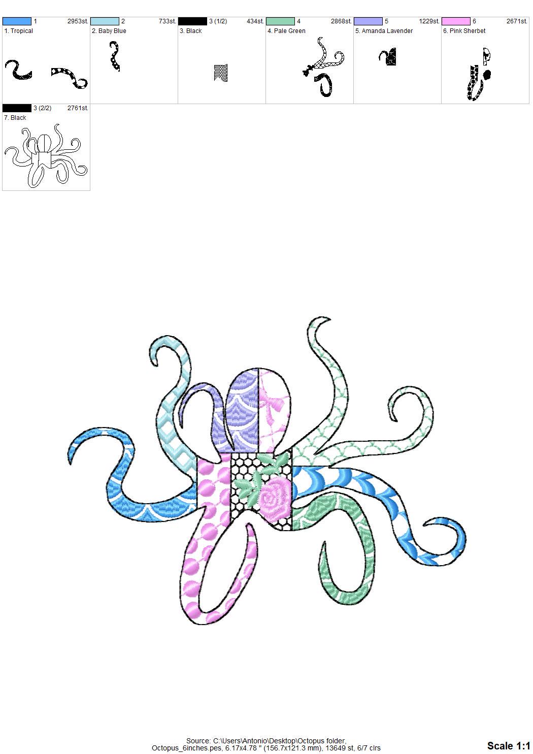 Patchwork Octopus patterned sea life ocean fish animal Tentacles
