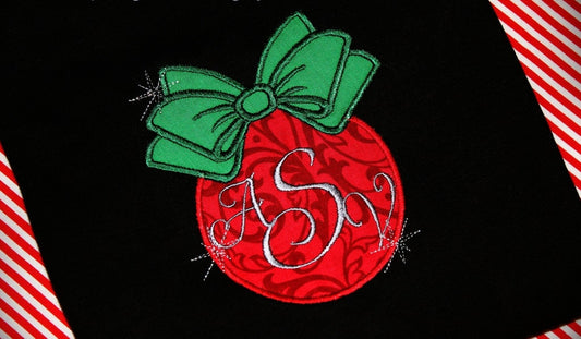 Christmas Ball Bow for monogram Applique machine embroidery designs