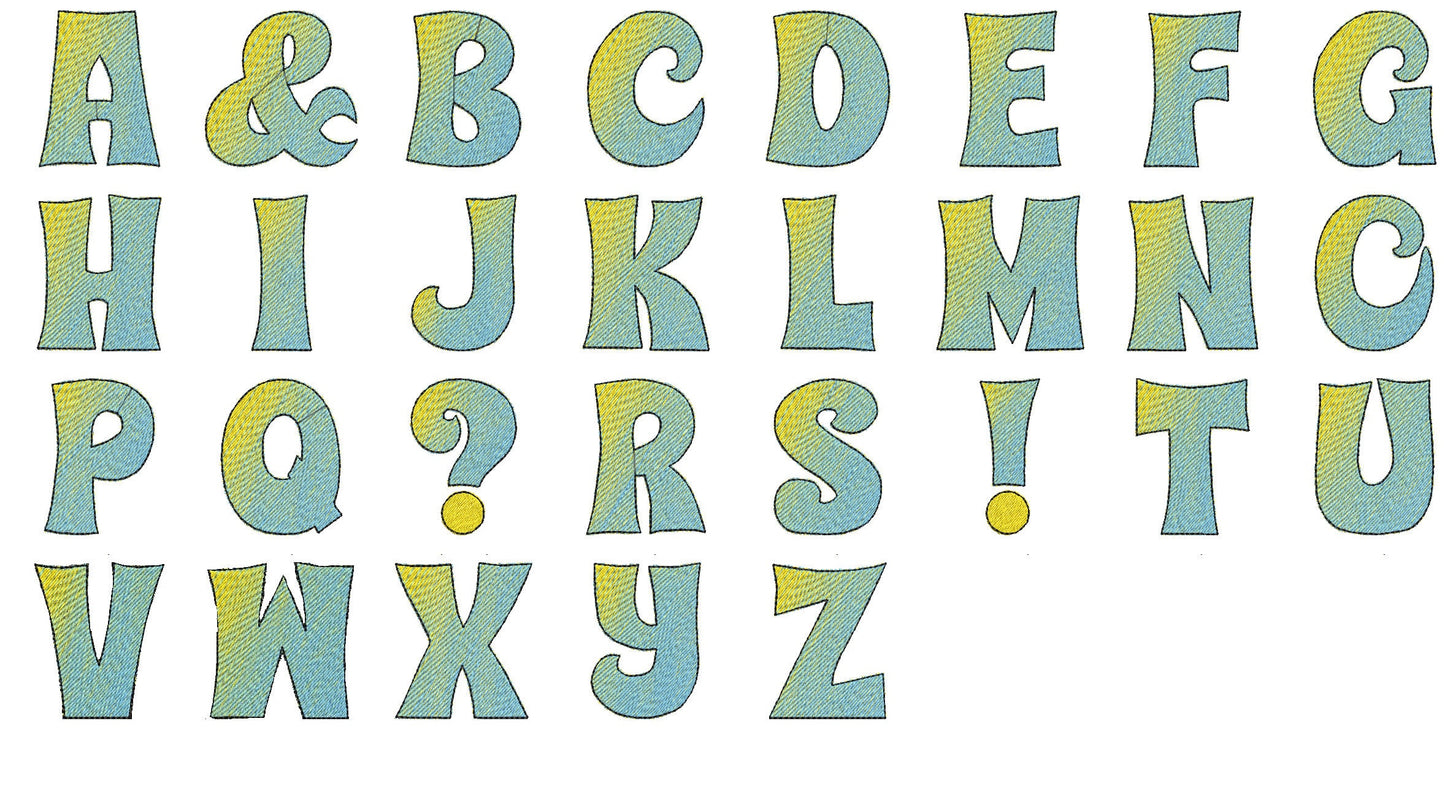 Gradient Iridescent Fill Stitch Font Mea