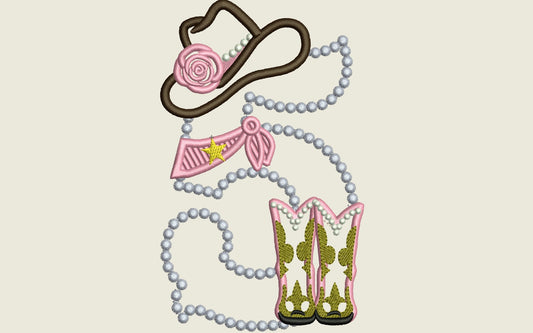 Lady Cowboy Birthday number FIVE 5 one number machine embroidery